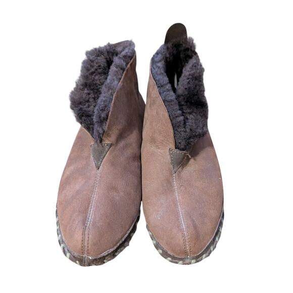 Cabelas Suede Shearling Fur Slippers Mens 10 Chocolate Brown Moccasin Boots main image 7
